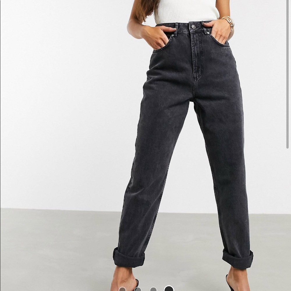 ASOS TALL High Rise Mom Jeans in Washed Black